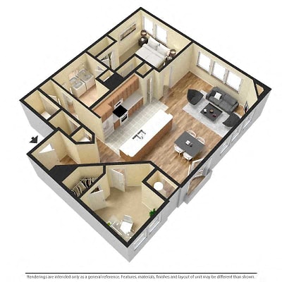 Floor plan for 1 bed, 1 bath, 987 sqft
